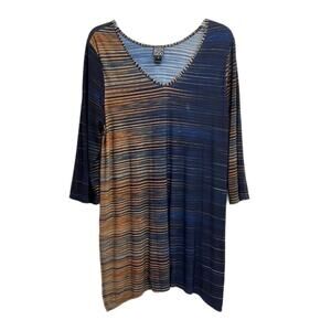 Clara Sun Woo Navy and Brown Striped V-Neck Tunic